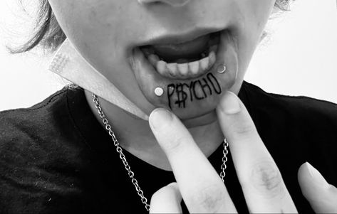 lip tattoo ideas idea psycho p$ycho Toxic Tattoo, Small Neck Tattoos, Lip Tattoos, Finger Tattoos, Neck Tattoo, Blackwork, Dog Tag Necklace, Tatting, Tattoo Ideas