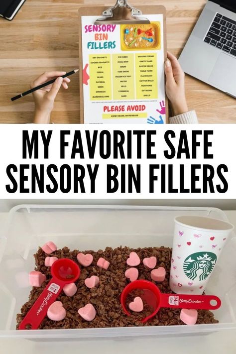 Do you love creating sensory bins for your special education students? Are you worried about the safety of the fillers you are using in your sensory bins? Today, I am sharing my top tips for creating sensory bins with safe sensory bin fillers. These are great for holiday sensory bins, math sensory bins, literacy sensory bins and more. Less Mess Sensory Bin, Editable Sensory Bin, At Home Sensory Bin, Sped Sensory Bins, Diy Sensory Bins For Preschool, Sensory Bin Business, Letter D Sensory Bin, Packing Peanuts Sensory Bin, Non Food Sensory Bin Fillers