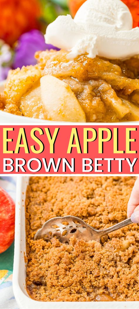 Apple Brown Betty is a classic baked apple recipe that’s super easy to make. It’s loaded with spices and topped with a sugary crust people can’t get enough of!  This Apple Brown Betty recipe is one of my favorite apple desserts and is similar to Apple Crisp but made with graham cracker crumbs instead of oatmeal.  #applebrownbetty #applerecipe #falldessert Apple Crisp Graham Cracker, Brown Betty Apple Pie, Apple Crisp Graham Cracker Crust, Graham Cracker Apple Crisp, Easy Apple Betty Recipe, Easy Apple Pie Graham Cracker Crust, Apples And Graham Crackers, Graham Cracker Crust Apple Dessert, Apple Crisp With Graham Crackers