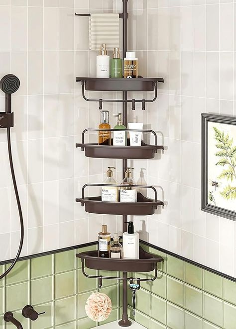 Amazon.com: ALLZONE Rustproof Shower Caddy Corner for Bathroom, Tension Corner Shower Caddy Tension Pole, Solid Shower Organizer with 4 Adjustable Shower Shelves, Shower Rack Fit Heights 39.2 to 113 Inches,Brown : Home & Kitchen Bathtub Storage, Bath Caddies, Corner Shower Caddy, Shower Rack, Bathroom Bathtub, Bath Store, Shower Organization, Plastic Shelves, Can Storage