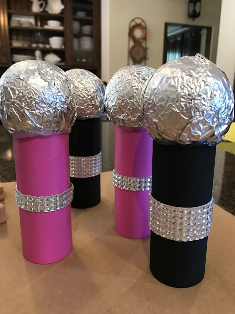 Toilet Paper Roll Microphone, Diy Fake Microphone, How To Make A Microphone, Dance Party Crafts, Microphone Pinata, Disco Crafts For Kids, Toddler Disco Party, Microphone Craft, Toddler Dance Party