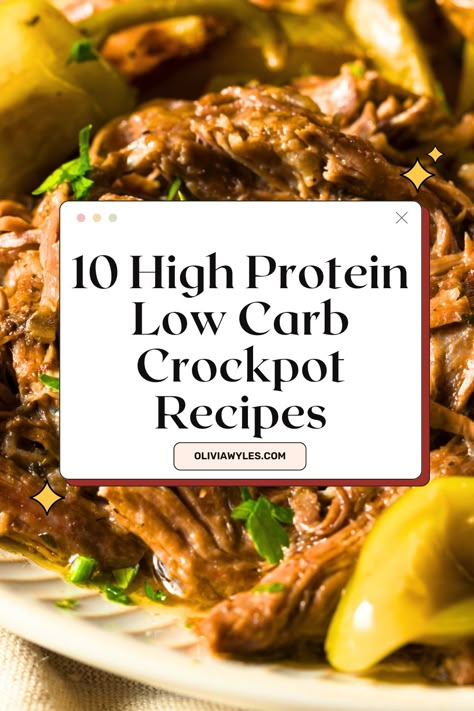 Looking for easy, low carb, high protein meals? These 10 slow cooker recipes are packed with flavor and perfect for meal prepping or weeknight dinners. From tender meats to comforting soups, these dishes will keep you full and satisfied without all the carbs. Pin now and make healthy eating a breeze! Easy High Protein Low Carb Crockpot Recipes | Easy Keto Recipes Healthy Crockpot Dinners Clean Eating, High Protein Low Carb Dinners Easy, Low Carb Recipes For Dinner Crockpot, Instapot Low Carb Recipes, Low Carb High Protein Slow Cooker Meals, Fall Dinner Ideas High Protein, Cardio Diet Recipes, Low Carb Comfort Food Recipes, Low Calorie High Protein Meals Easy