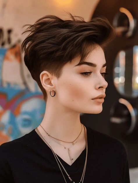 Cropped Layered Hair, Female Undercut Short Hair, Tomboy Pixie Cut, Tomboy Haircut, Chubby Face Haircuts, Pixie Haircut Styles, Hair Inspiration Short, Short Hair Undercut, Shot Hair Styles