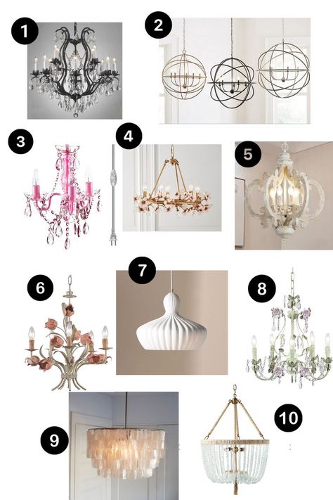 10 Favorite Chandeliers for a Girl's Room Girl Nursery Light Fixture, Girls Bedroom Chandelier, Nursery Light Fixture, Girls Room Chandelier, Girls Chandelier, Girl Room Inspiration, Princess Nursery, Fancy Light, Nursery Lighting