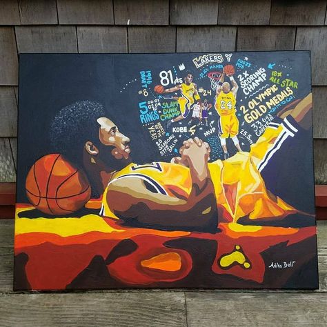 Kobe Canvas Painting, Kobe Brynt, Kobe Painting, Kobe Bryant Painting, Kobe Bryant Art, A Level Art Sketchbook, Kobe Bryant Wallpaper, Banksy Art, Journal Diy