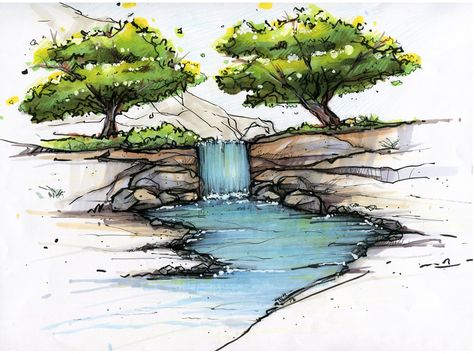 Tree Photoshop, Landscape Design Drawings, Photoshop Watercolor, Arte Doodle, Landscape Architecture Drawing, Tree Sketches, Landscape Sketch, Architecture Graphics, Landscape Designs