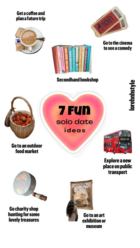 solo date idea, solo date inspo, self care activities Date Inspo, Solo Date Ideas, Secondhand Bookshop, Solo Date, Go To The Cinema, Date Idea, Cinema Ticket, Cute Date Ideas, Birthday Activities