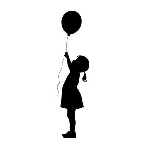 Girl Holding Balloons, Child Silhouette, Balloon Logo, Balloon Template, Flying Balloon, Butterfly Balloons, Silhouette Cake, Shadow Drawing, Kids Silhouette