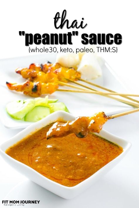 This Whole30 Thai "Peanut" Sauce is chock full of flavor, a hint of sweetness from the almond butter, and goes well with chicken, pork and fish, especially when paired with vegetables like butternut squash and cauliflower.  It can provide a kick for otherwise bland meals and keeps well in the fridge! Paleo Lemon Cookies, 90 Second Keto Bread, Candida Recipes, Coconut Flour Pancakes, Candida Diet Recipes, Thai Peanut Sauce, Almond Chicken, Keto Diet App, Thai Peanut