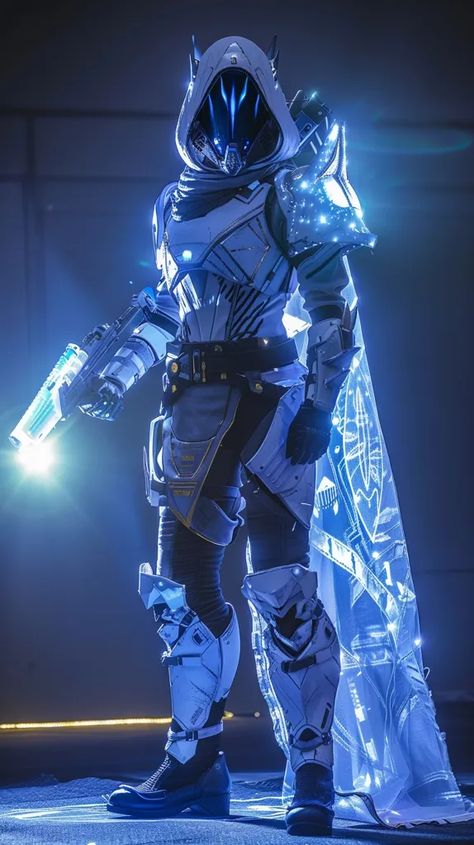 Midjourney AI Image: Celestial Nighthawk Hunter Guardian from Destiny 2, prismatic, posing, --ar 9:16 --v 6.0 → more in ai-img-gen.com White Sci Fi Armor, Future Outfit Design, Destiny 2 Armor Concept, Destiny Character Design, Destiny 2 Warlock Fashion, Celestial Nighthawk, Destiny 2 Hunter Fashion, Celestial Armor, White And Blue Suit