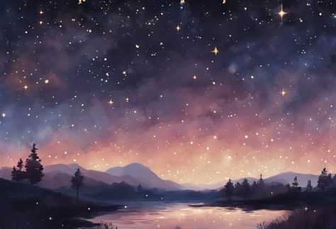 Sky Full of Stars Digital Painting Art Print Landscape Night Painting, Twilight Sky Painting, Cheyenne Core, Night Sky Digital Art, Night Sky Pictures, Therapy Branding, Celestial Painting, Night Sky Landscape, Tranquil Artwork