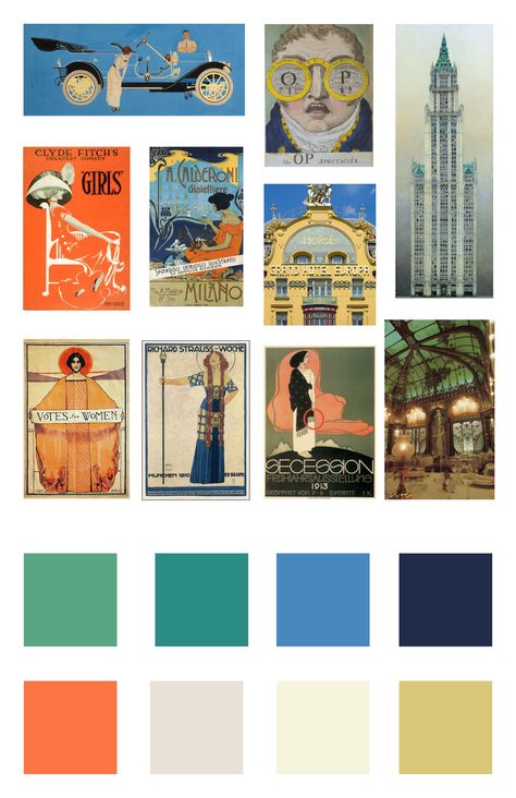 CC10-12: Decade Color Palette for the 1910's Vintage Colour Palette, Palette Art, Retro Futurism, Belle Epoque, Vintage Colors, Art Nouveau, Color Palette, Gallery Wall, Art Deco