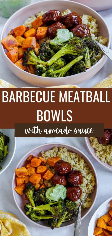 Meatball And Sweet Potato Recipes, Bbq Bowls Healthy, Healthy Carb Dinner, Beef With Sweet Potatoes, Bowl Recipes Dinner, What To Make With Sweet Potatoes Healthy, Sunday Food Prep For The Week, Healthy Abs Meals, Bbq Sweet Potato Bowl