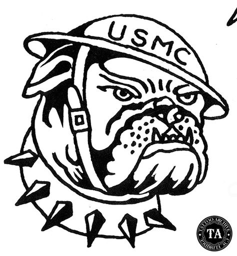 Devil Dogs Traditional Dog Tattoo Flash, Marine Bulldog Tattoo, Devil Dog Tattoo, Usmc American Traditional Tattoo, Bulldog Traditional Tattoo Flash, Marine Corps Bulldog Tattoos, Usmc Bulldog Tattoo, Traditional Usmc Bulldog Tattoo, Usmc Bulldog