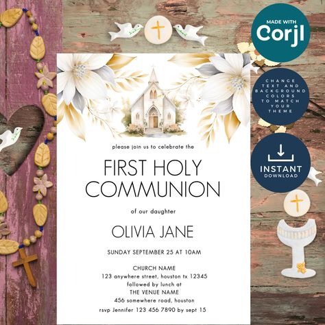 First Communion Invitations For Boys, Holy Communion Background, Printable Baptismal Invitation Templates, Holy Communion Invitation Cards Template, Holy Communion Invitations, Communion Invitations, You Used Me, Electronic Invitations, First Holy Communion