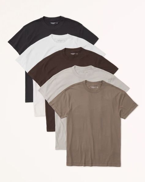 Men's 5-Pack Essential Tee | Men's | Abercrombie.com Mens School Outfits Casual, Mens Fitted T Shirts, Mens Summer Clothes Casual, Men’s Athleisure Style, Brown Tops Outfit, Men’s Shirts, Basic Tee Outfit, Boyfriend Clothes, Guy Outfits