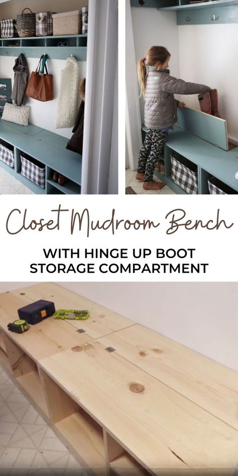 Closet Mudroom, Closet Bench, Diy Entryway Bench, Mudroom Closet, Front Closet, Shoe Bench Entryway, Mudroom Storage Bench, Entry Closet, Entryway Closet