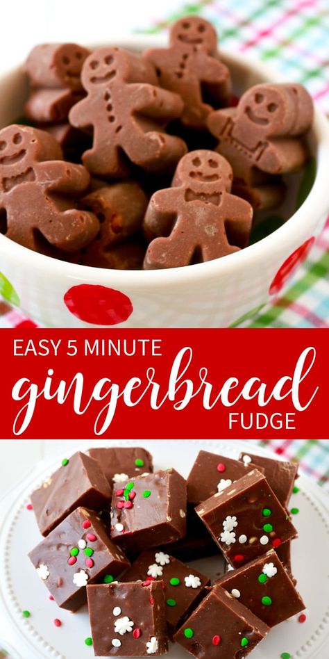 Natal, Christmas Fudge, Easy Christmas Fudge Recipe, Gingerbread Shapes, Christmas Fudge Recipes Easy, 5 Minute Fudge, Gingerbread Fudge, Homemade Fudge Recipes, Gingerbread Cookies Decorated