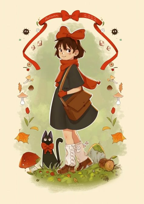 Kiki’s Delivery Service Fanart, Ghibli Fall Aesthetic, Kiki's Delivery Service Outfit, Kikis Delivery Service Fanart, Ghibli Halloween, Ghibli Fanart, Kikis Delivery Service, Studio Ghibli Fanart, Witch Cottage