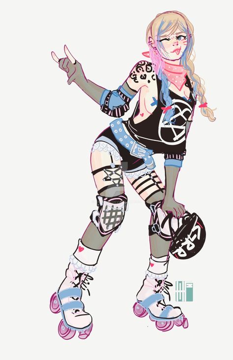 Roller Skates Character Design, Roller Skater Character Design, Anime Roller Skates, Draw Roller Skates, Roller Blades Drawing, Roller Derby Outfits, Roller Skates Drawing, Roller Skating Art, Skate Wallpaper