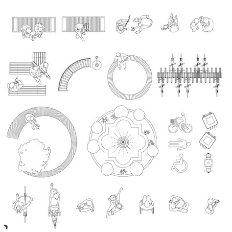 Cad Urban People Top View Landscaping Architecture Plan, Urban Architecture Public Spaces, Playground Top View, Playground Plan, People Top View, Parking Plan, Architecture Vector, Park Plan, Playgrounds Architecture