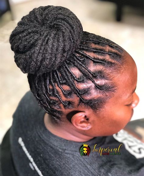 Locs Buns For Women, Dreadlock Buns Black Women Dreads, Bun Loc Styles For Women, Loc Bun Styles, Locs In A Bun, Loc Buns, Natty Dreads, Messy Loc Bun, Loc Updos