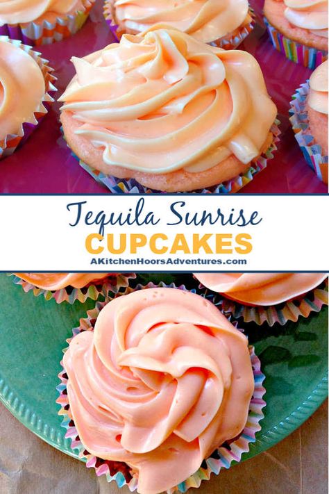 Cupcakes With Tequila, Baking With Tequila, Cupcake Recipes With Alcohol, Cupcake Shots Alcohol, Different Cupcakes Ideas, Tequila Infused Cupcakes, Tequila Sunrise Cupcakes, Liquor Infused Cakes, Tequila Rose Cupcakes