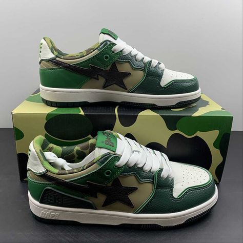 Bape Sta Low Unisex Green And Black Unisex Shoes Welcome To My Closet, All My Closet Items Are Brand New, Unused And Shipped In Packaging. Brand: Bape Unisex Sneakers The Sizes Listed Are Still Available Eu 37.5(Men's 5 Or Women's 6.5) Eu 38 (Men's 5.5 Or Women's 7) Eu 38.5(Men's 6 Or Women's 7.5) Eu 39 (Men's 6.5 Or Women's 8) Eu 40 (Men's 7 Or Women's 8.5) Eu 40.5(Men's 7.5 Or Women's 9 Eu 41 (Men's 8 Or Women's 9.5) Eu 42 (Men's 8.5 Or Women's 10) Eu 42.5(Men's 9 Or Women's 10.5) Eu 43 (Men's Black And Green Sneakers, Black And Green Shoes, Green Bapesta, Green And Black Outfits, Bapesta Shoes, Unisex Outfits, Bape Shoes, Bape Sneakers, Bape Sta