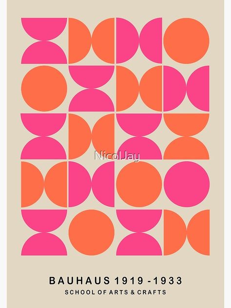 Red And Pink Pattern, Pink And Orange Design, Pink And Orange Branding, Bauhaus Pattern, Circle Pattern Design, Geometric Graphic Design, Random Shapes, Bauhaus Poster, Bauhaus Design