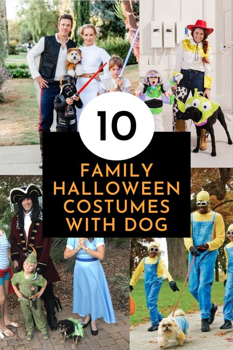 Get 10 super easy and fun family Halloween costume ideas you can choose for Halloween 2021 that incorporate a fun costume for your dog too. Hot Dog Halloween Costume Family, Cool Dog Costumes, Costume Ideas With Your Dog, Harry Potter Family Costumes With Dog, Snoop Dog And Martha Stewart Costume, Cousin It Dog Costume, Family Of 3 And A Dog Halloween Costumes, Cockapoo Halloween Costumes, Halloween Costume Ideas With Dogs