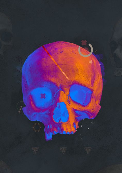 Skull Experiments on Behance Gouache Skull Painting, Skull Painting Tutorial, Skull Painting Ideas, Skull Digital Art, Inverted Colors, Abstract Skull, Colorful Skull Art, Pastel Skull, Skull Color