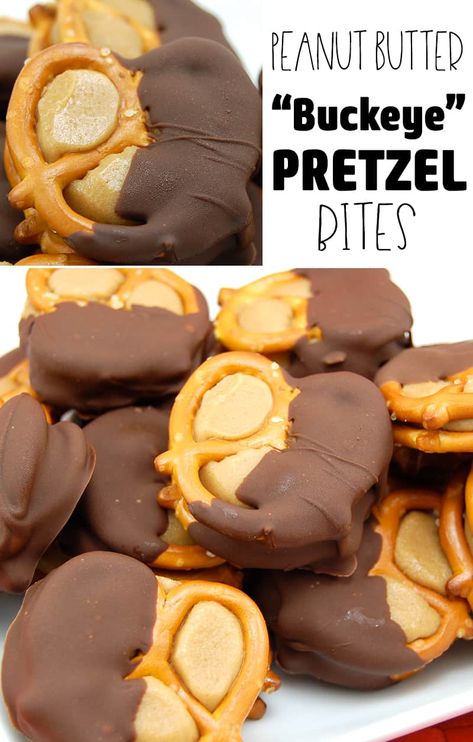 Peanut Butter Pretzel Chocolate, Pretzel Buckeye Bites, Pretzel Bites Chocolate, Pretzel And Peanut Butter Snack, Buckeye Bites Recipe, Buckeye Peanut Butter Pretzel Bites, Peanut Butter Pretzel Buckeyes, Pretzel Buckeyes Recipe, New Orleans Candy