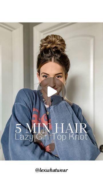 Alex McLean Sharp on Instagram: "5 MIN HAIR: Lazy Girl Top Knot!! This easy hairstyle is a go to for mom life, dirty hair days, running errands, etc! It truly is the easiest bun for mid-long hair!   #easyhairstyles #lazygirlhacks #lazygirlhair #everydayhair #everydayhairstyle #hairinspo #longhairstyles #hairtutorial #bunhairstyles #topknot #topknot" Easy Hairstyle, Easy Long Hairstyles Lazy Girl, Top Bun Hairstyles, Lazy Girl Hairstyles, Lazy Hairstyles, Easy Bun, Lazy Girl, Easy Hairstyles For Long Hair, Girl Tips