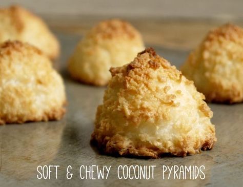 These heavenly Soft and Chewy Coconut Pyramids contain only 4 ingredients and are naturally dairy and gluten free. The best recipe ever! The Hedgecombers Recipes Using Dessicated Coconut, Dessicated Coconut Recipe Baking, Recipes With Dessicated Coconut, Dessicated Coconut Recipe, Coconut Pyramids, School Puddings, Coconut Treats, 60s Childhood, Dessicated Coconut