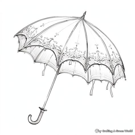 Umbrella Outline Drawing, Umbrella Coloring Pages Free Printable, Old Fashioned Dresses Vintage, Umbrella Sketch, Umbrella Coloring Page, Retro Umbrella, Fancy Umbrella, Umbrella Drawing, Doodling Ideas