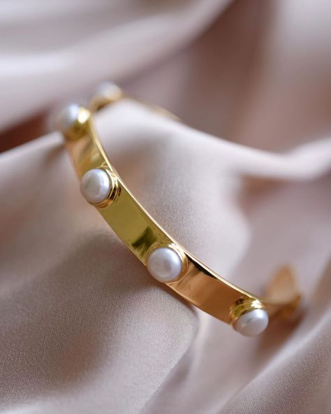 SOPHIE by SOPHIE on Instagram: “Funky pearl cuff! 🎀” Pearl Cuff, Pearl Bangle, Gold Bracelet, Bangles, Cuff, Gold, Instagram