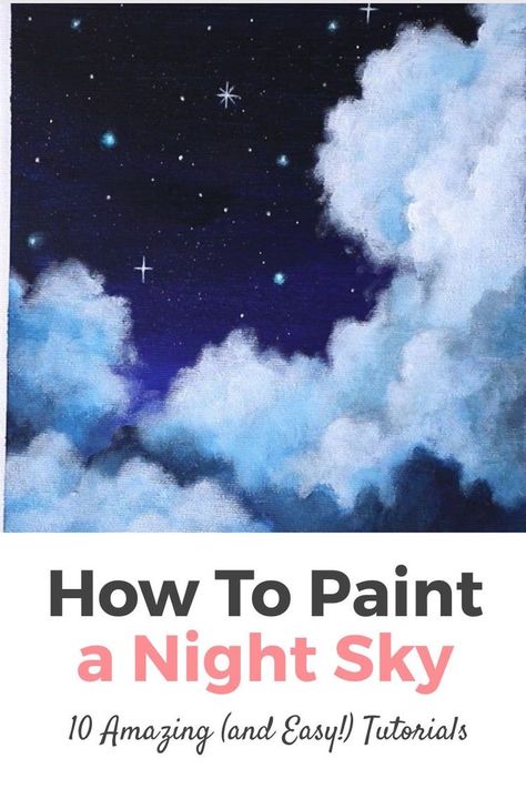 Paint A Night Sky, Night Sky Drawing, Easy Christmas Drawings, Watercolor Night Sky, Painting On Canvas For Beginners, Paint Easy, Sky Art Painting, Night Sky Painting, Acrylic Tutorials