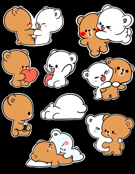 Cute Pinterest Stickers, Two Bears Cartoon, Draw Cute Stickers, Kawaii Teddy Bear Drawing, How To Print Stickers, Bff Stickers Printable, Cute Bears Drawing, Bear Stickers Printable, Cute Bear Drawings Kawaii