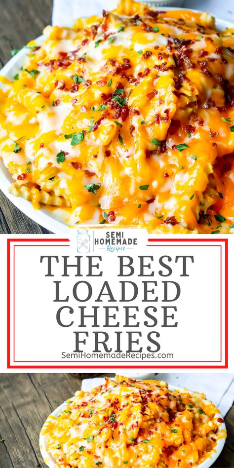 Best Cheese Fries Recipe, Loaded Home Fries, Cheesy Food Recipes, Loaded Waffle Fries, French Frys, Loaded Fried, Loaded Cheese Fries, Street Fries, Cheese Fries Recipe