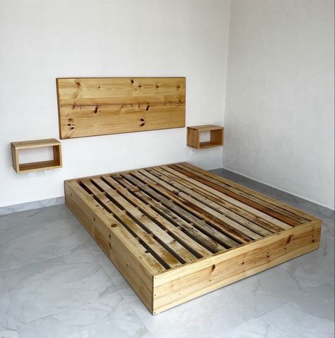 Simple and affordable bed frames you will actually love. These are mod... | TikTok Affordable Bed Frames, Pallet Bank, Pallet Bed Frame Diy, Wood Pallet Beds, Pallet Bed Frame, Diy Pallet Bed, Pallet Furniture Designs, Bed Frame Design, Pallet Bed