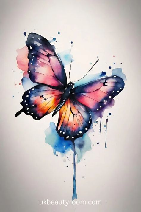 Different Butterfly Tattoo, Vintage Butterfly Tattoo, Back Of Neck Tattoos For Women, Yellow Butterfly Tattoo, Watercolor Butterfly Tattoo, Traditional Butterfly Tattoo, Small Watercolor Tattoo, Butterfly Ideas, Purple Butterfly Tattoo