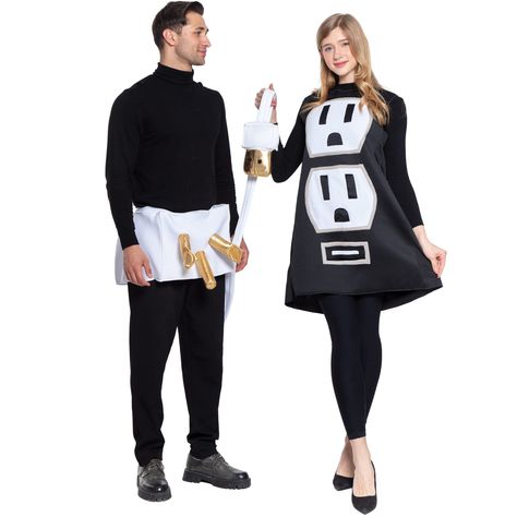 PRICES MAY VARY. 【Unique Design】Funny adult light socket and plug Halloween costumes for couples includes outlet foam costume dress for women with USB socket and plug foam costume shorts for men with USB cable. Men black shirt and pants NOT INCLUDED. 【Deluxe Value Pack for Role Play】Sure to win costume contests and plenty of laughs on Halloween night with our couples plug and socket costume. This outlet and plug costume adds a lot of fun to your Halloween costume that will make you the life of t Plug And Socket Costume, Easy Couple Halloween Costumes, Light Halloween, Matching Halloween Costumes, Dress Up Party, Couple Halloween Costumes For Adults, Couples Halloween Outfits, Play Dress Up, Matching Halloween