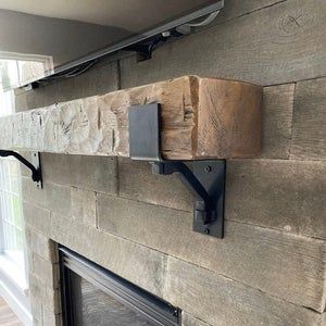 Farmhouse Mantel, Rustic Fireplace Mantels, Shelving Brackets, Industrial Style Home, Rustic Mantel, Metal Shelf Brackets, Fireplace Mantel Decor, Farmhouse Fireplace, Rustic Fireplaces