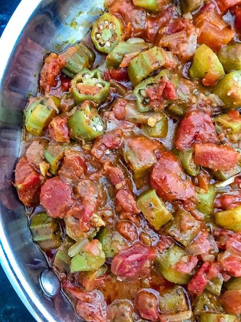 Stewed Tomatoes And Okra Recipe, Okra Dishes, Southern Okra, Okra And Tomato Recipe, Smothered Okra, Okra Stew, Okra And Tomatoes, Tomato Recipe, Okra Recipes