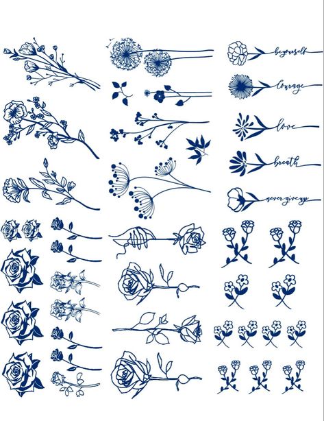 Blue Ink Flower Tattoo, Blue Minimalist Tattoo, Tattoos Blue Ink, Colored Ink Tattoos, Blue Daisy Tattoo, Boho Floral Tattoo, Blue Tattoos For Women, Tattoo Quote Ideas, Rose Tats