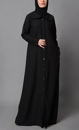 Front Button Collar Abaya Abaya With Buttons, Collar Abaya, Coat Abaya, Trendy Abaya, Abaya For Women, Abaya Online, Moslem Fashion, Types Of Coats, Pakistani Fashion Party Wear