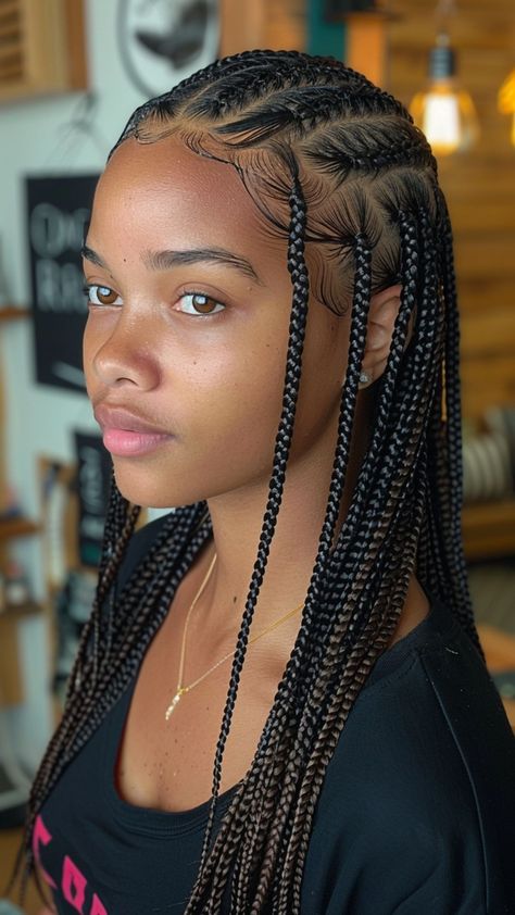 30 Braided Hairstyles for Your 2024 Style Revamp Box Braids With Design On Top, Many Braids Hairstyle, Small Braid Styles, Braids On Fine Hair, Box Braids On Natural Hair, Hairstyles For Box Braids, Modern Braids, Knot Braids, Hair Braids Styles