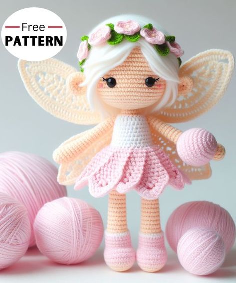 Amigurumi Fairy Doll, Beginner Crochet Doll Patterns, Fairy Doll Crochet Pattern Free, Fairy Doll Patterns Free, Crochet Fairy Doll Free Pattern Amigurumi, Free Crochet Fairy Pattern, Fairy Amigurumi Pattern Free, Free Fairy Crochet Patterns, Crochet Fairies Free Patterns