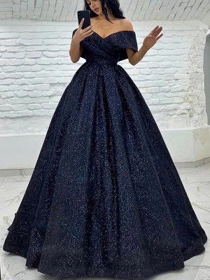 A-Line/Princess Jersey Ruched One-Shoulder Long Sleeves Floor-Length Dresses - Evening Dresses - Hebeos Champagne Gold Dress, Train Dresses, Sparkle Prom Dress, Black Ball Gown, Prom Dresses Elegant, Backless Evening Dress, Black Tie Gala, A Line Prom Dresses, Gold Dress