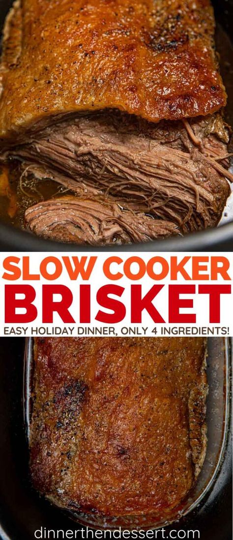 Easy Holiday Dinner, Slow Cooker Brisket Recipes, Slow Cooker Beef Brisket, Beef Brisket Recipe, Bbq Beef Sandwiches, Brisket Oven, Slow Cooker Brisket, Dinner Then Dessert, Homemade Bbq Sauce